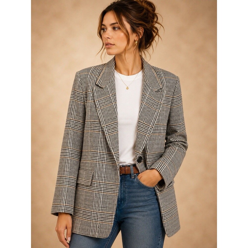 Free Assembly Houndstooth Boyfriend Blazer Womens XL Single Button Preppy Career